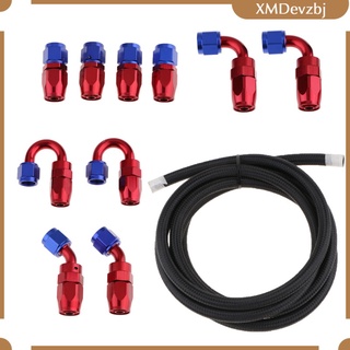 AN 6 Nylon Braided Oil Fuel Hose with 10 Pieces Aluminum Fittings Kit