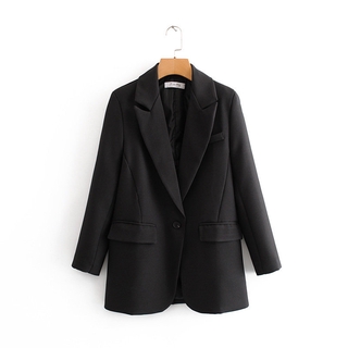 mujer moda casual manga larga bolsillo oficina negro blazer