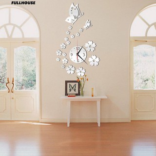 DIY Home Room decoración moderna 3D mariposa flor reloj de pared espejo pegatina (6)
