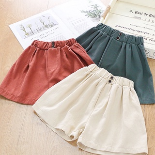 angdeni pantalones cortos de color sólido suelto vintage niños cintura elástica casual pantalones cortos para playa (1)