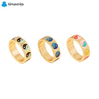 timeship anillo de moda chapado en oro geométrico anillos de dedo punk colorido tai chi joyería yin yang unisex esmalte
