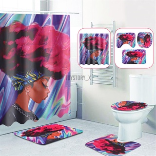 ON SALE 1/3PCS African Girl Bathroom Pedestal Rug Lid Toilet Cover Mat Shower Curtain