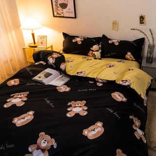 ❤Promoción❤De dibujos animados Pikachu cama doble de cuatro piezas de ropa de cama estudiante dormitorio individual de tres piezas amarillo sábana de edredón (3)
