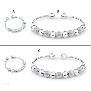ctxl anillo de ansiedad para mujeres anillo de plata anillo de cuentas ajustable ansiedad anillo pulseras conjunto