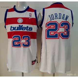 new Hombres Washington bullets # 23 Michael Jordan retro Bordado Baloncesto jersey Blanco