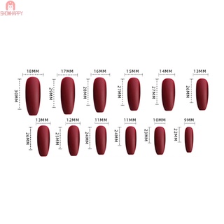 24pcs Gradiente Rojo Parche De Uñas Tipo Pegamento Extraíble Párrafo Largo Moda Manicura Postizas (5)