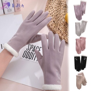 Bjia guantes cálidos bordados de invierno a prueba de viento con pantalla táctil de Color sólido para la piel/mangas de muñeca de dedo completo/dedo grueso elegante/Multicolor