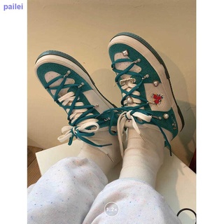Xu Liumang principios de primavera niña diseño universitario estilo amor perla retro zapatillas de deporte de hadas azul verde zapatillas