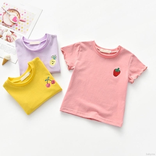 niñas verano lindo casual color sólido fruta bordado camiseta de manga corta