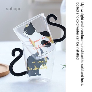 Sohopo café leche té vidrio taza de agua de dibujos animados creativo lindo gato taza