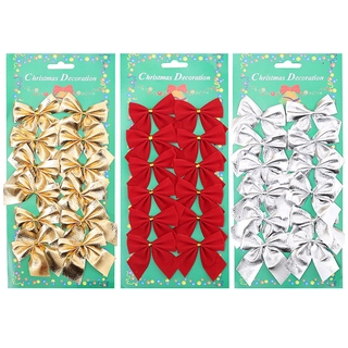 12pcs mariposa arco colgante deco para decoración de navidad hogar oro plata rojo bowknot adornos de árbol de navidad (9)