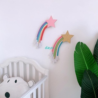 DAY Nordic Hand-woven Macrame Baby Girl Room Nursery Ornament Lucky Star Rainbow Tapestry Christmas Wall Hanging Decor