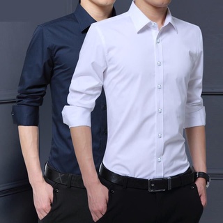 [shengwofu.cl]camiseta de manga larga para hombre de alta calidad disponible en la actualidad estilo coreano de gran tamaño liso slim fit camisa para adolescentes blanco planchado libre de negocios