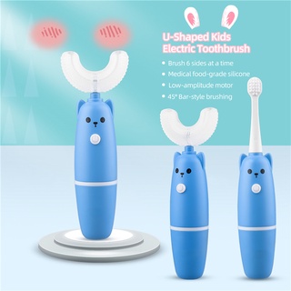 Batería de los niños en forma de U cepillo de dientes eléctrico niños impermeable lindo automático cepillo de dientes bebé educación temprana cerdas suaves cepillo de dientes pequeño cepillo de dientes