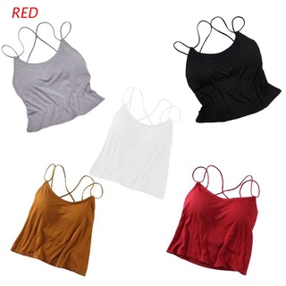 camiseta sin mangas para mujer roja/camisola sin mangas/camisola básica sin espalda/chaleco delgado acolchado