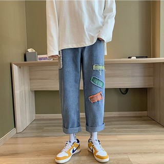 Parche jeans mujeres verano nuevo coreano ins nicho diseño sentido suelto casual recto ancho de pierna pantalones tendencia