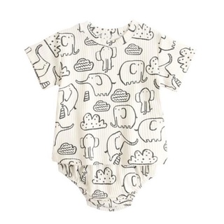 Bb bebé manga corta camiseta Top pantalones cortos de dibujos animados Animal impresión verano Outsuit (7)