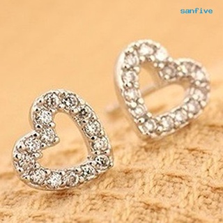 sanfive 1 par de aretes huecos en forma de corazón con incrustaciones de diamantes de imitación chapados en plata para fiestas de boda