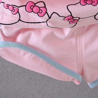 2 unids/set hello kitty patrón de ropa infantil conjunto chaleco top+pantalones cortos (6)