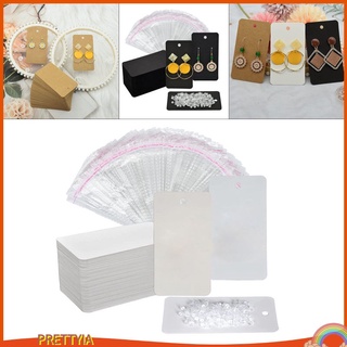 [PRETTYIA] Paquete de 300 tarjetas para pendientes, 100 etiquetas de papel Kraft en blanco con 100 pendientes, 100 bolsas de sellado automático para bricolaje, pendientes, collar de embalaje