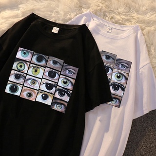 SASSYME Eyes Print Crop Top y2k Aesthetic T-Shirt Vintage Streetwear Short Sleeve Black Women 90s o-Neck (1)