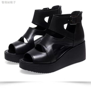 Sandals women 2021 new summer breathable shoes all-match black high-heeled buckle with thick-soled platform wedge shoes (6)