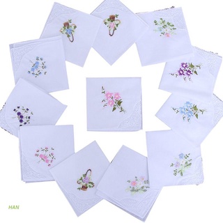 Han 5 unids/Set pañuelos cuadrados de algodón para mujer de 11 x 11 pulgadas bordados con bolsillo de esquina de encaje de mariposa