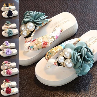 [Kuku] flores alpargata zapatillas Flip Flop fondo grueso verano sandalias de playa zapatos