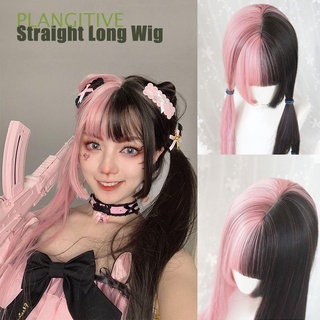 plangitive mujeres mujeres negro&rosa peluca extensión de pelo largo recto pelo doble color toupee largo grueso sintético flequillo harajuku estilo goth pelo cosplay lolita