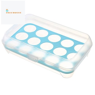 bandeja de huevos para refrigerador, soporte para bandeja de huevos con tapa, portátil a prueba de golpes, recipiente de huevo cubierto (azul)