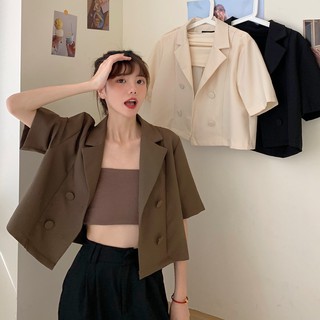 Xiaozhainv 3 colores mujeres nueva crop top blusa moda cintura alta manga corta traje cuello blazer camisa top (1)