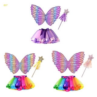 EST 3 Unids/Set Niñas Vestir Princesa Hadas Conjunto De Disfraces Con Tutú Vestido Mariposa Ala Varita Para Niños Cosplay