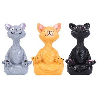 gato buda meditación estatua-resina al aire libre jardín gato escultura decoración