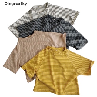 [qingruxtky] children's round neck short sleeve striped t-shirt [HOT]