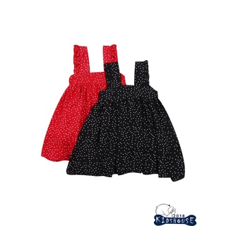 Vestido de princesa sin mangas khh-Girls, mangas de mosca, puntos de onda impresos, cuello cuadrado de una sola pieza, negro/rojo