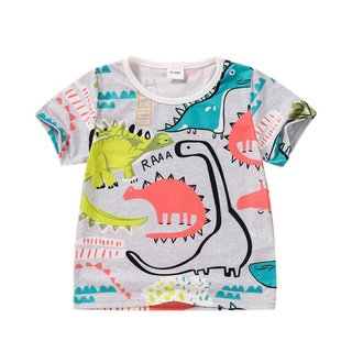 ✤Lp✪Little Boys verano transpirable camiseta, creativo de dibujos animados dinosaurio impresión de manga corta cuello redondo Top