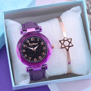 [Reloj + pulsera] reloj de mujer romántico cielo estrellado dial moda casual reloj de cuarzo para mujer + exquisito conjunto de pulsera de estrella (11)