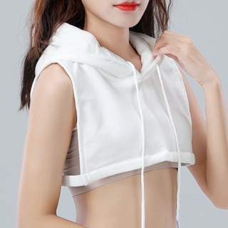 Women Girls Detachable Fake Collar with Hoodie Cap Elastic Pullover Half-Shirt (12)