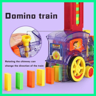 Tiktok domino automático tren de juguete conjunto de música y luces bebé coche de juguete 2~4 años de edad domino juguetes 360 rotación tren de madera