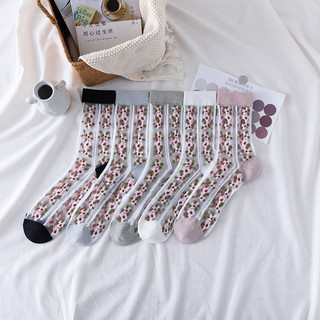 [taiga]calcetines largos florales para mujer/calcetines de tobillo transparentes transparentes de encaje de seda coreano