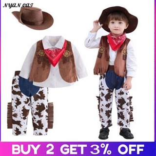 Bebé niño niños niños niños pequeños disfraz de Halloween vaquero 5 piezas traje purim evento de vacaciones trajes sombrero bufanda camisa cintura abrigo pantalones