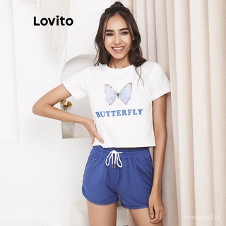 🙌 Lovito Camiseta con estampado de mariposas L02004 (White) ZNoZ