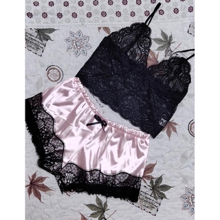 Hermosoandlovejr 0312 2 piezas Conjunto De Pijama Babydoll De encaje para mujer+pantalones cortos (5)