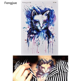 Fengjue nuevo tatuaje temporal de gato azul impermeable/tatuaje temporal de brazo grande/tatuaje para el cuerpo/arte de mi