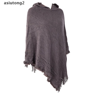 (Asiutong2) mujer borla cabo Pashmina estilo murciélago con capucha Poncho Cawl punto capa suéter 11 (3)