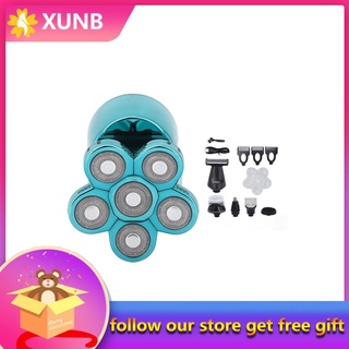 Xunb juego de maquinilla de afeitar eléctrica recargable USB impermeable multifuncional 6 en 1 Kit de aseo de afeitar para hombre