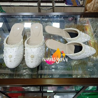 Zapatillas de novia de lujo blanco perla para mujer