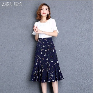 Falda de sirena falda verano mujer media longitud floral cintura alta gasa falda de una línea falda larga (4)