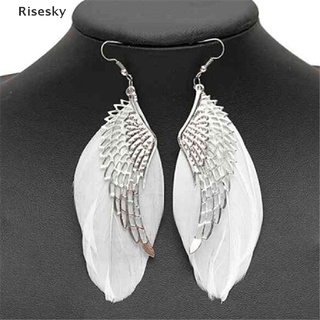 Risesky Angel Wing Blanco Pluma Colgante Pendientes De Moda Joyería Larga Para Mujer Nuevo
