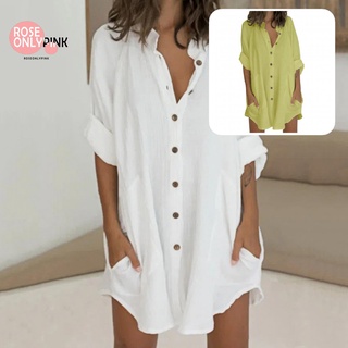 [Roseonlypink] Comfy Mini Dress Stand Collar Long Sleeve Mini Dress Short Ladies Clothing
